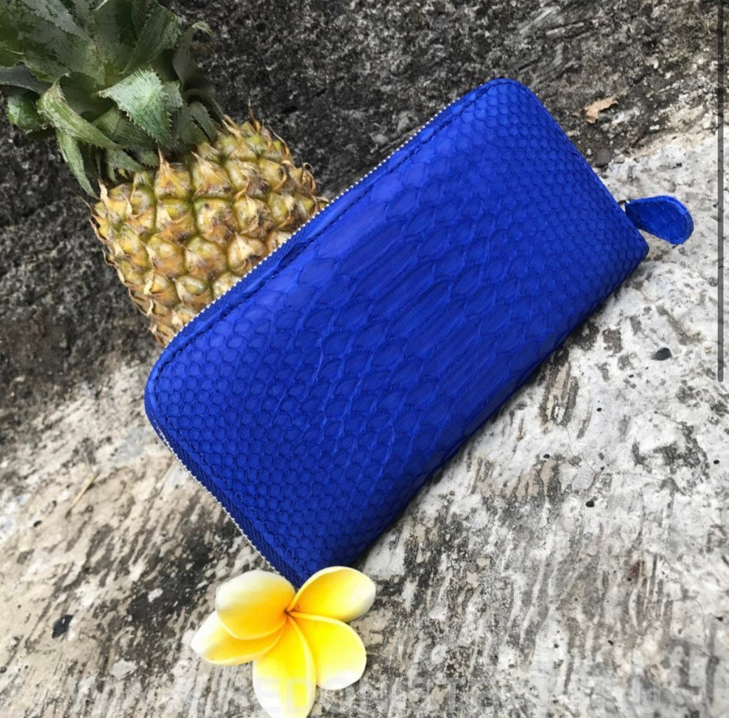 Genuine Python Skin Wallet — Electric Blue