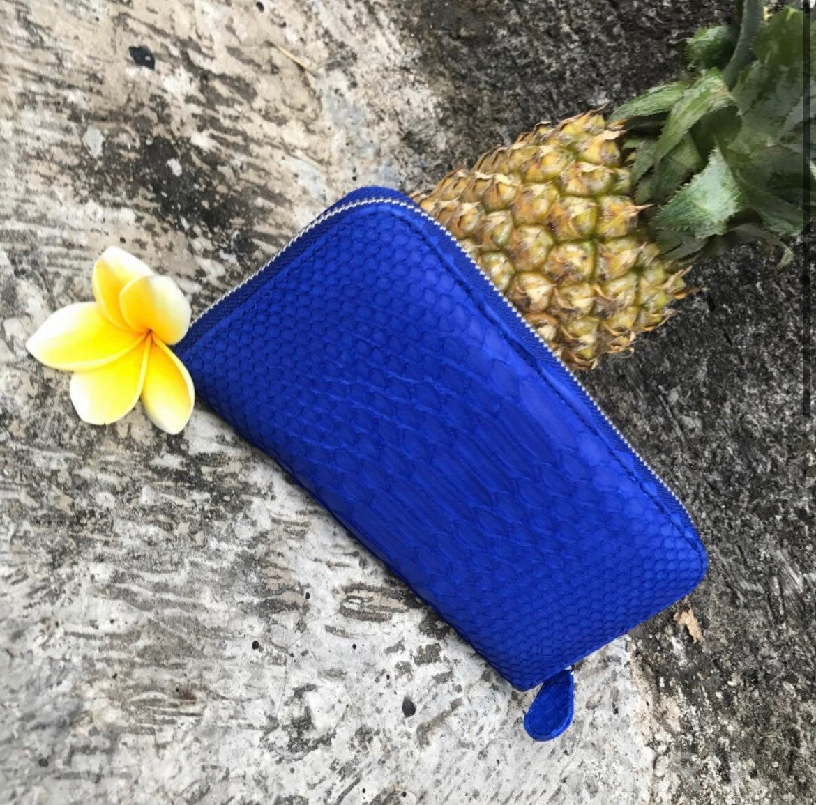 Genuine Python Skin Wallet — Electric Blue