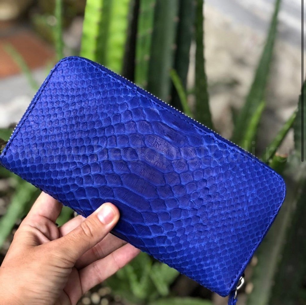 Genuine Python Skin Wallet — Electric Blue