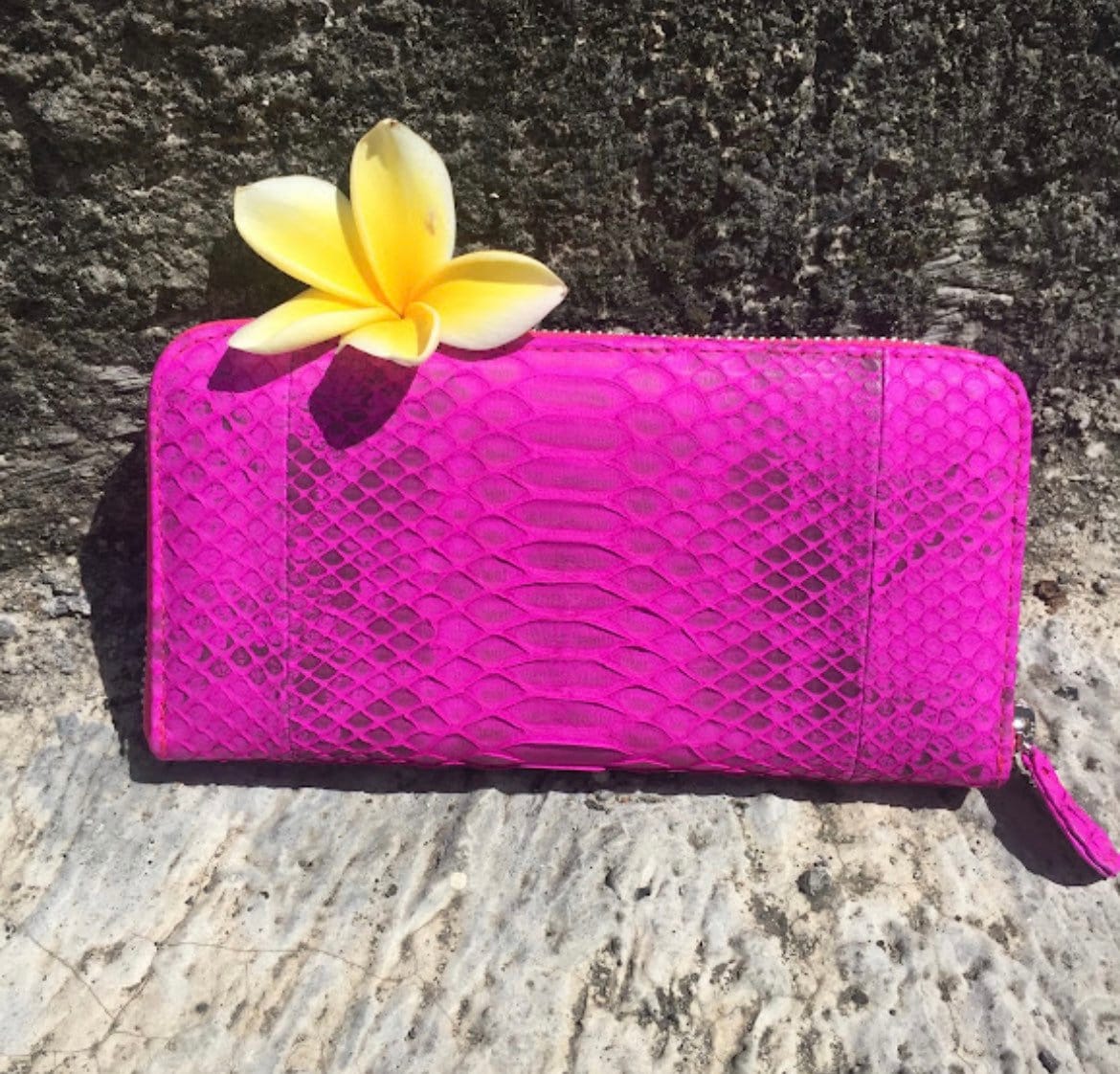 Wallet genuine python skin fuchsia bright color, women wallet, leather lady wallet, classic zip wallet, design wallet handmade, money wallet — Red