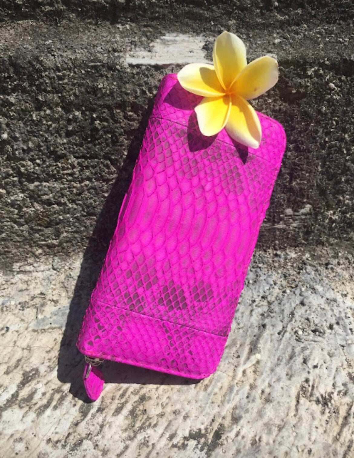 Wallet genuine python skin fuchsia bright color, women wallet, leather lady wallet, classic zip wallet, design wallet handmade, money wallet — Red