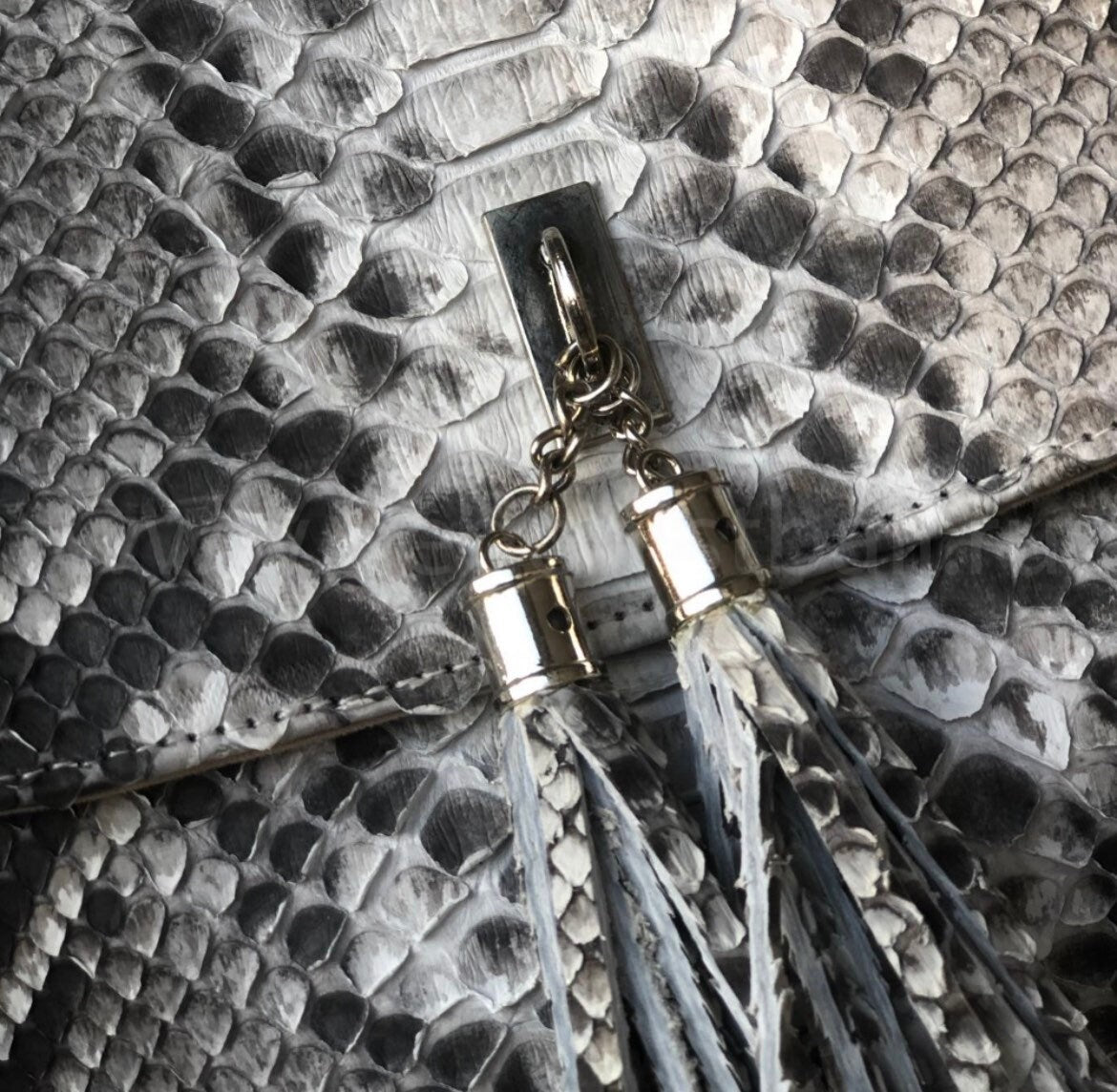 Genuine Python Skin Chain Tassel Crossbody Bag — Gray