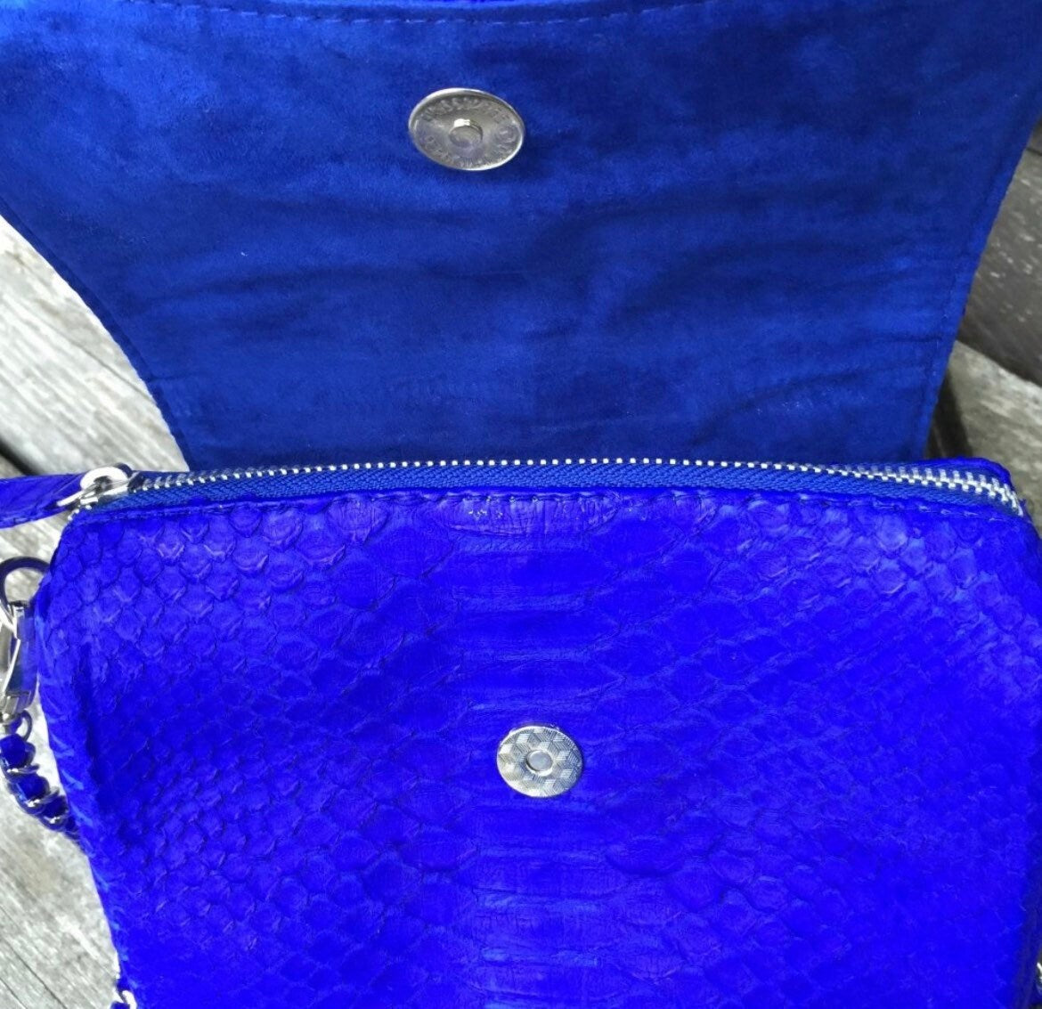 Genuine Python Skin Chain Crossbody Bag — Electric Blue