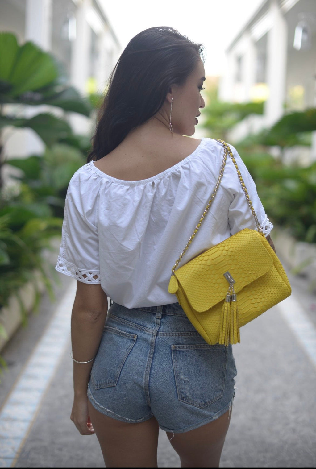 Genuine Python Skin Crossbody Bag — Yellow