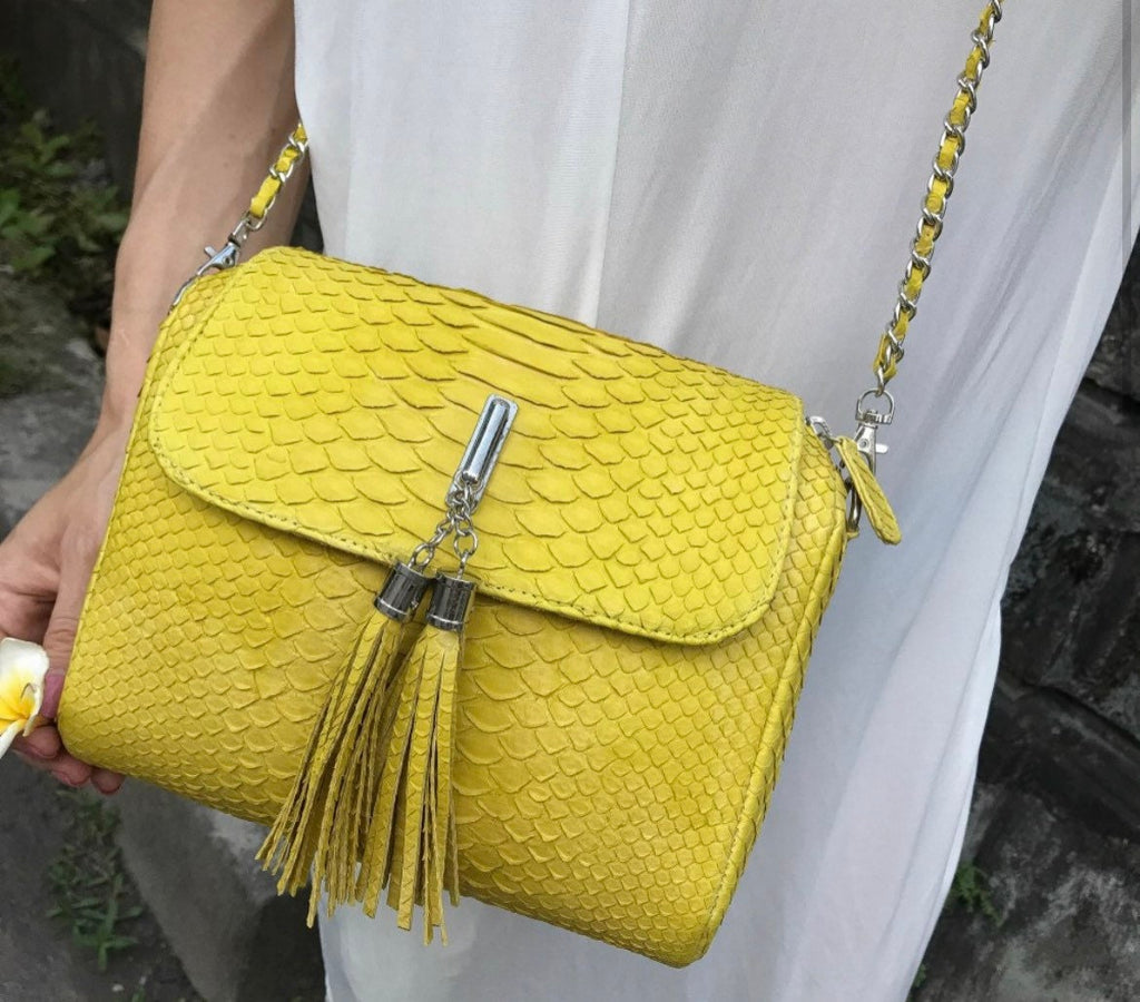 Genuine Python Skin Crossbody Bag — Yellow