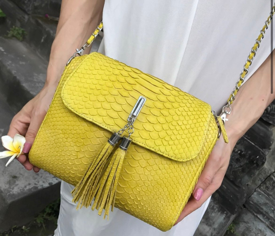 Genuine Python Skin Crossbody Bag — Yellow
