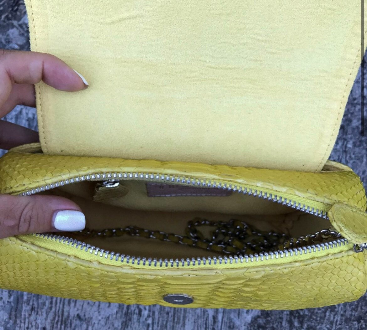 Genuine Python Skin Crossbody Bag — Yellow