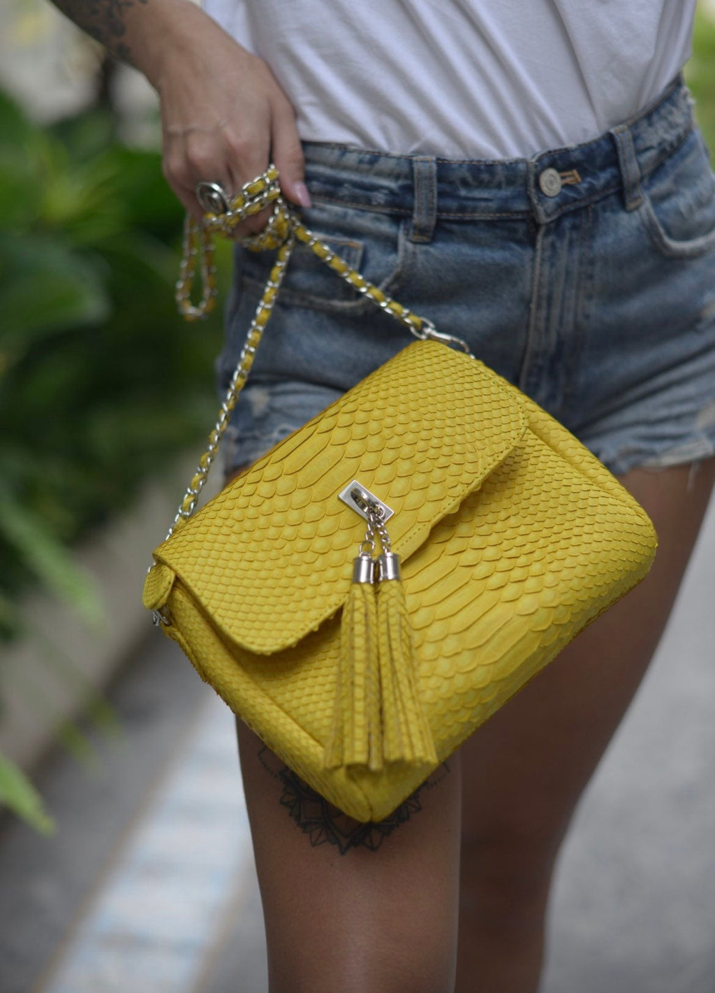 Genuine Python Skin Crossbody Bag — Yellow