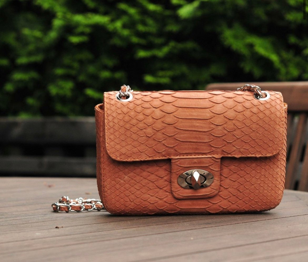Genuine Python Skin Crossbody Bag — Beige Nude