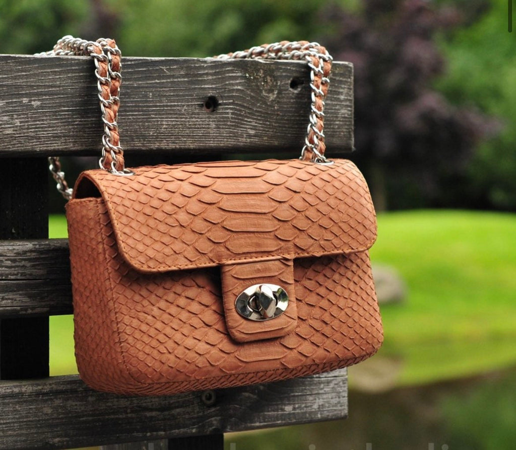 Genuine Python Skin Crossbody Bag — Beige Nude