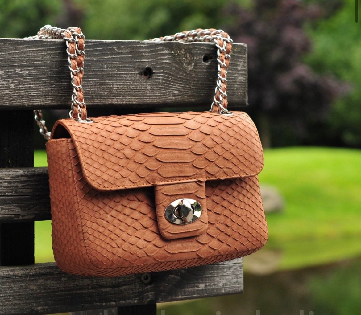 Genuine Python Skin Crossbody Bag — Beige Nude