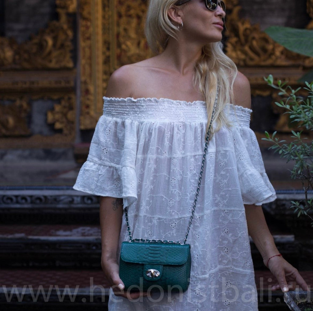 Genuine Python Skin Crossbody Bag — Dark Green
