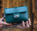 Genuine Python Skin Crossbody Bag — Dark Green