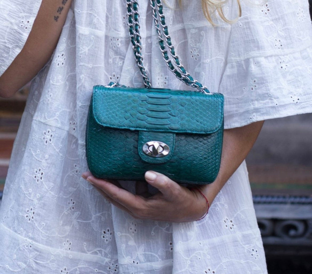 Genuine Python Skin Crossbody Bag — Dark Green