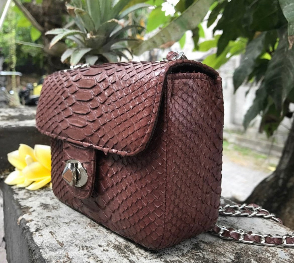 Genuine Python Skin Dark Brown Crossbody Bag