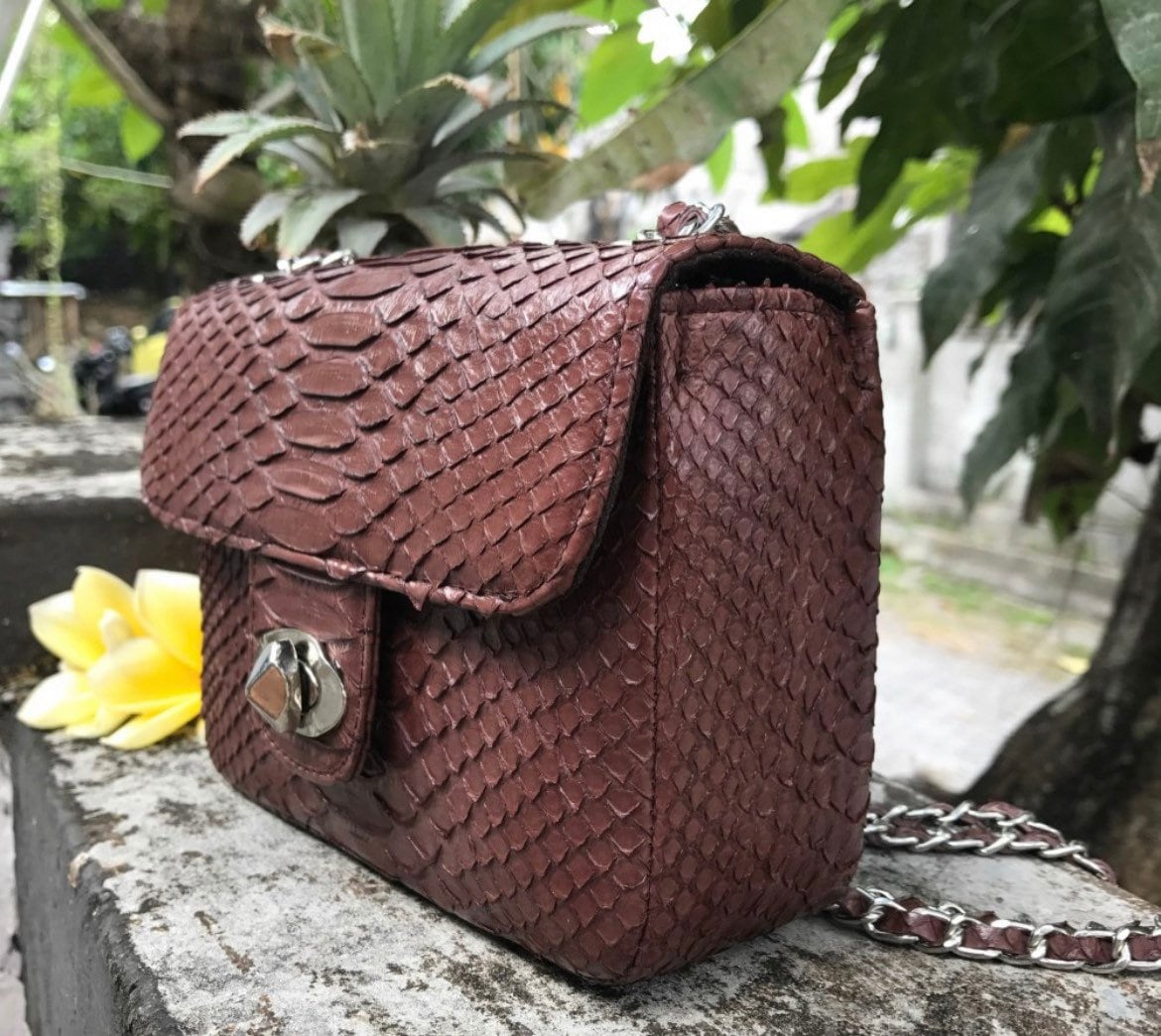 Genuine Python Skin Dark Brown Crossbody Bag