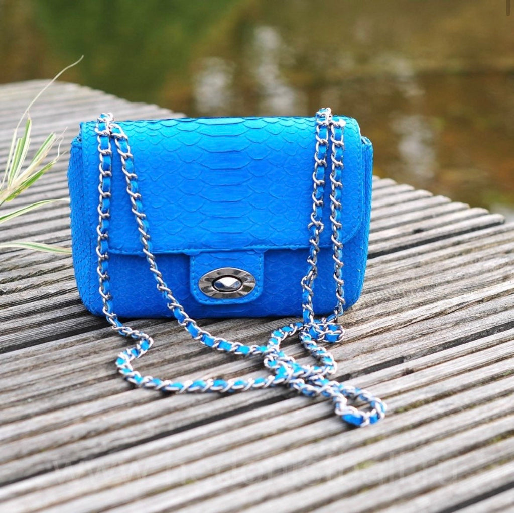 Genuine Python Skin Crossbody Bag — Turquoise Aqua