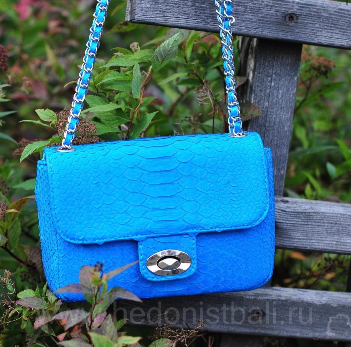 Genuine Python Skin Turquise Crossbody Bag — Blue