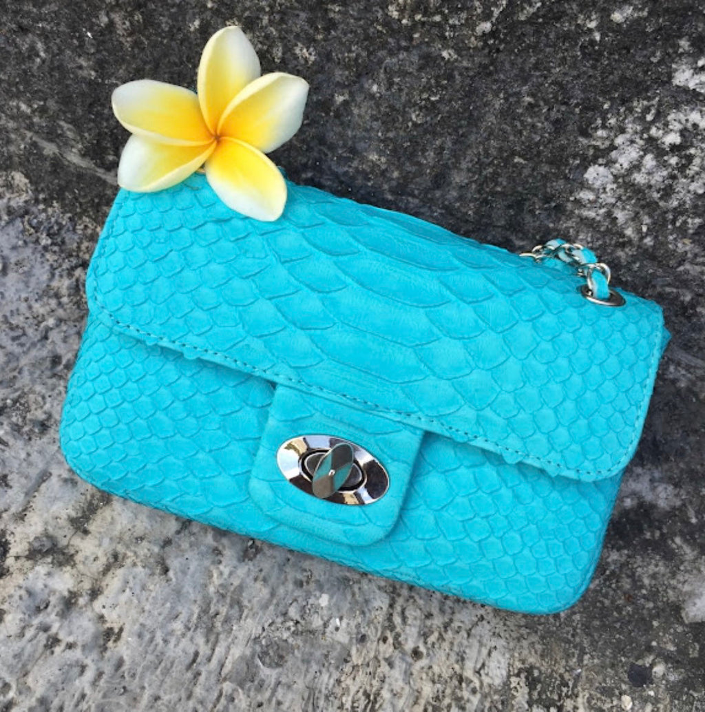 Genuine Python Skin Crossbody Bag — Turquoise Aqua