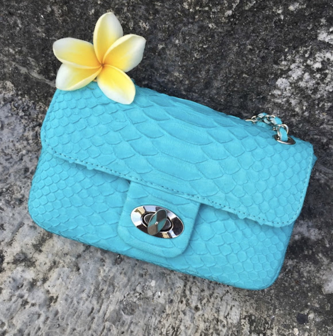 Genuine Python Skin Crossbody Bag — Turquoise Aqua