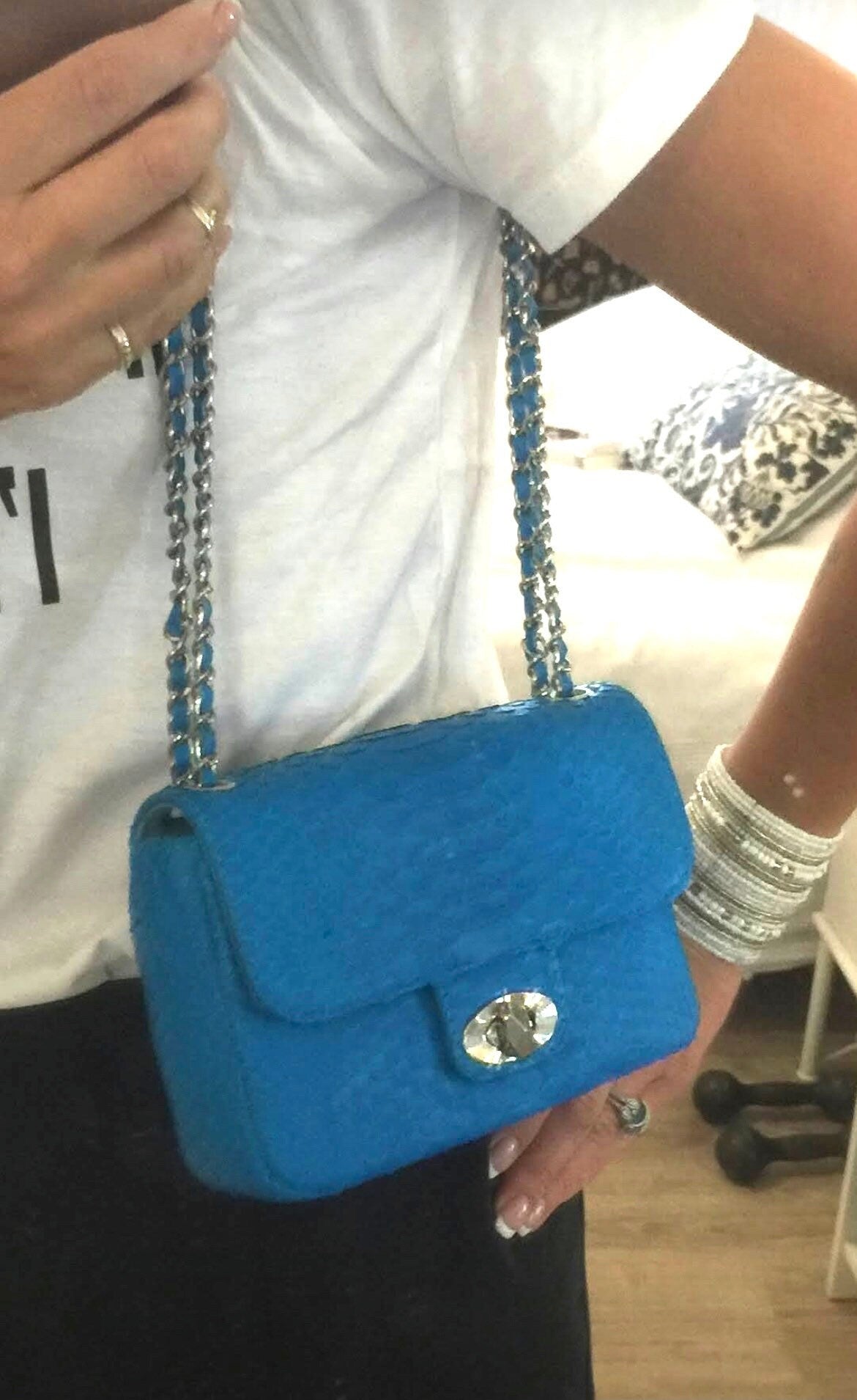 Genuine Python Skin Crossbody Bag — Turquoise Aqua