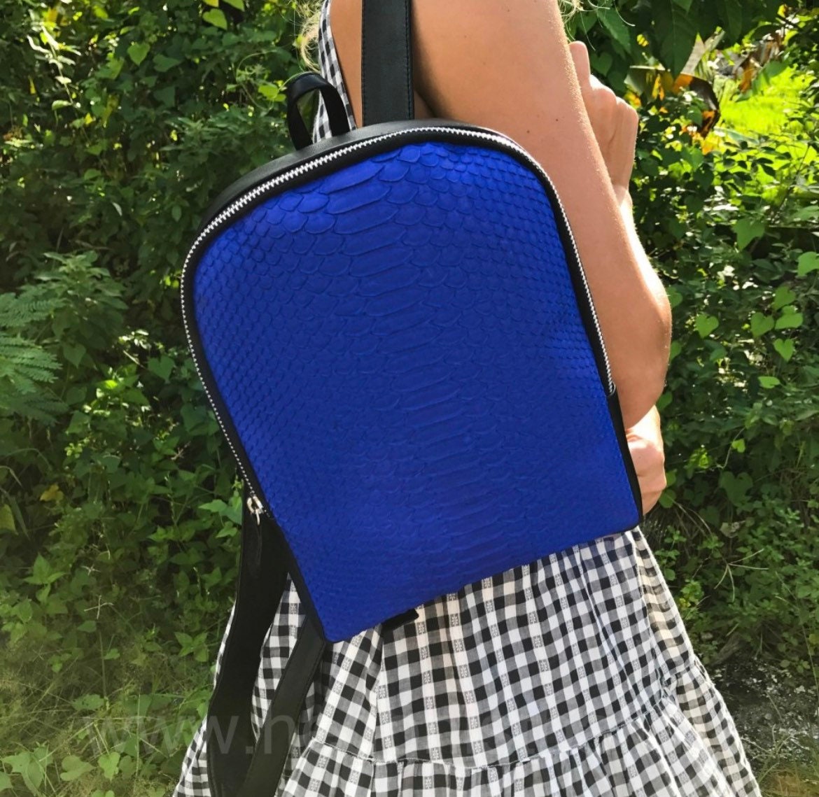 Genuine Python Leather Mini Backpack – Blue Exotic Skin Bag