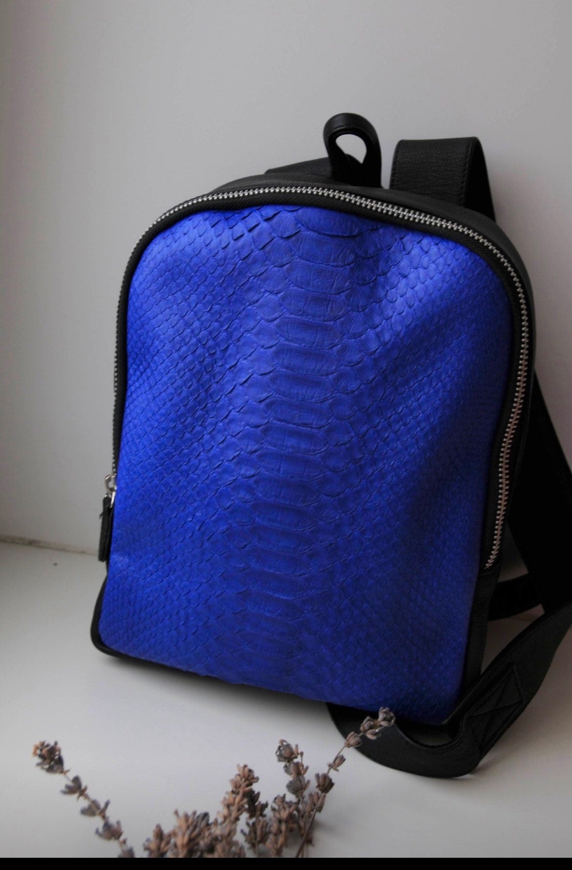Genuine Python Leather Mini Backpack – Blue Exotic Skin Bag