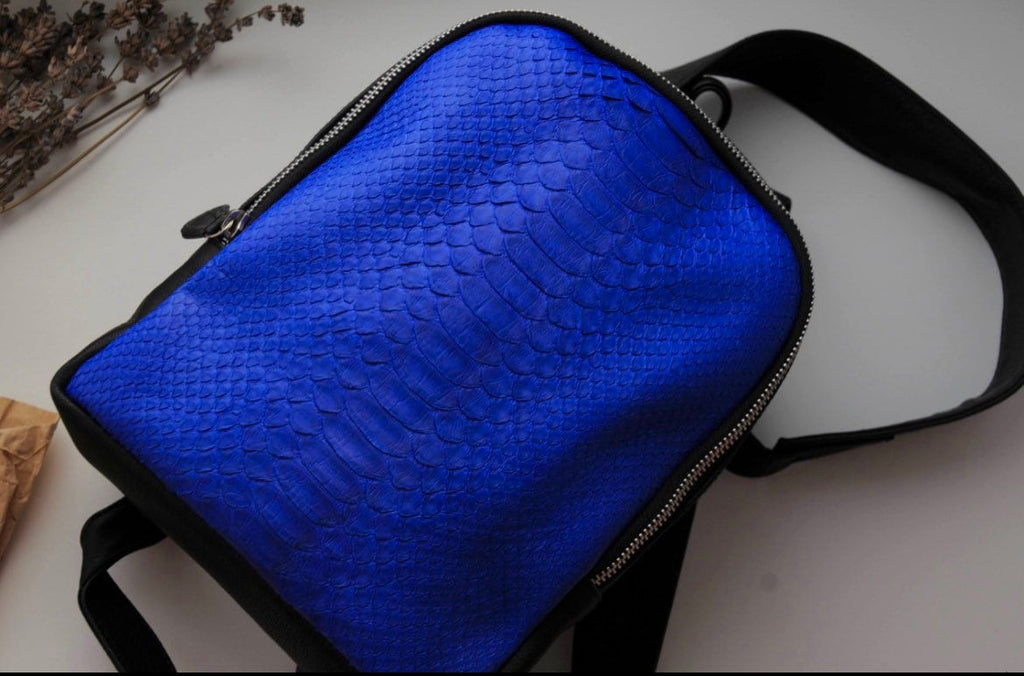 Genuine Python Leather Mini Backpack – Blue Exotic Skin Bag