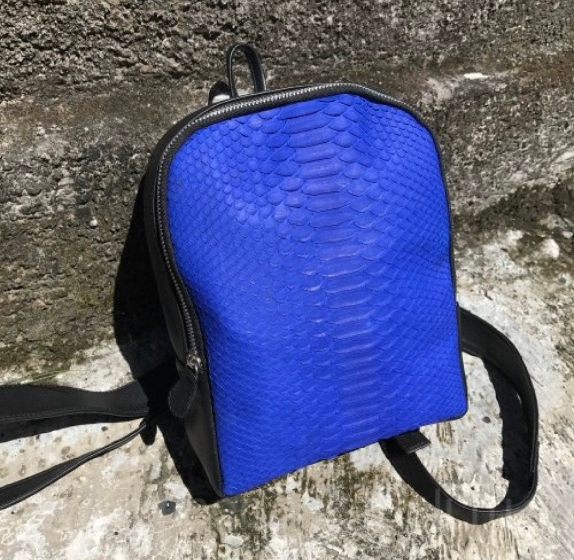 Genuine Python Leather Mini Backpack – Blue Exotic Skin Bag