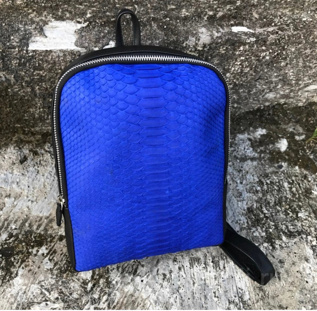 Genuine Python Leather Mini Backpack – Blue Exotic Skin Bag