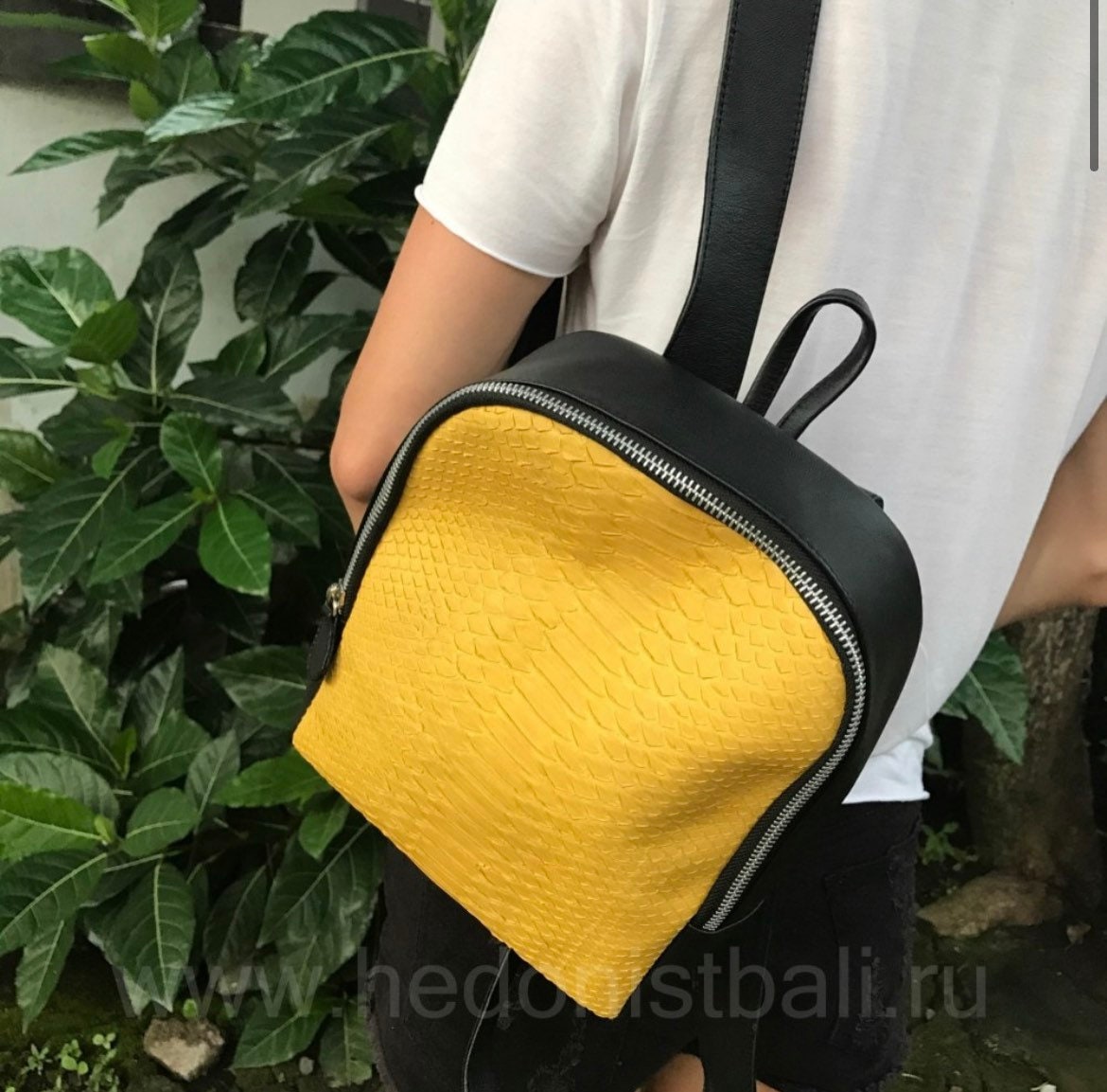 Genuine Python Skin Mini Backpack — Yellow