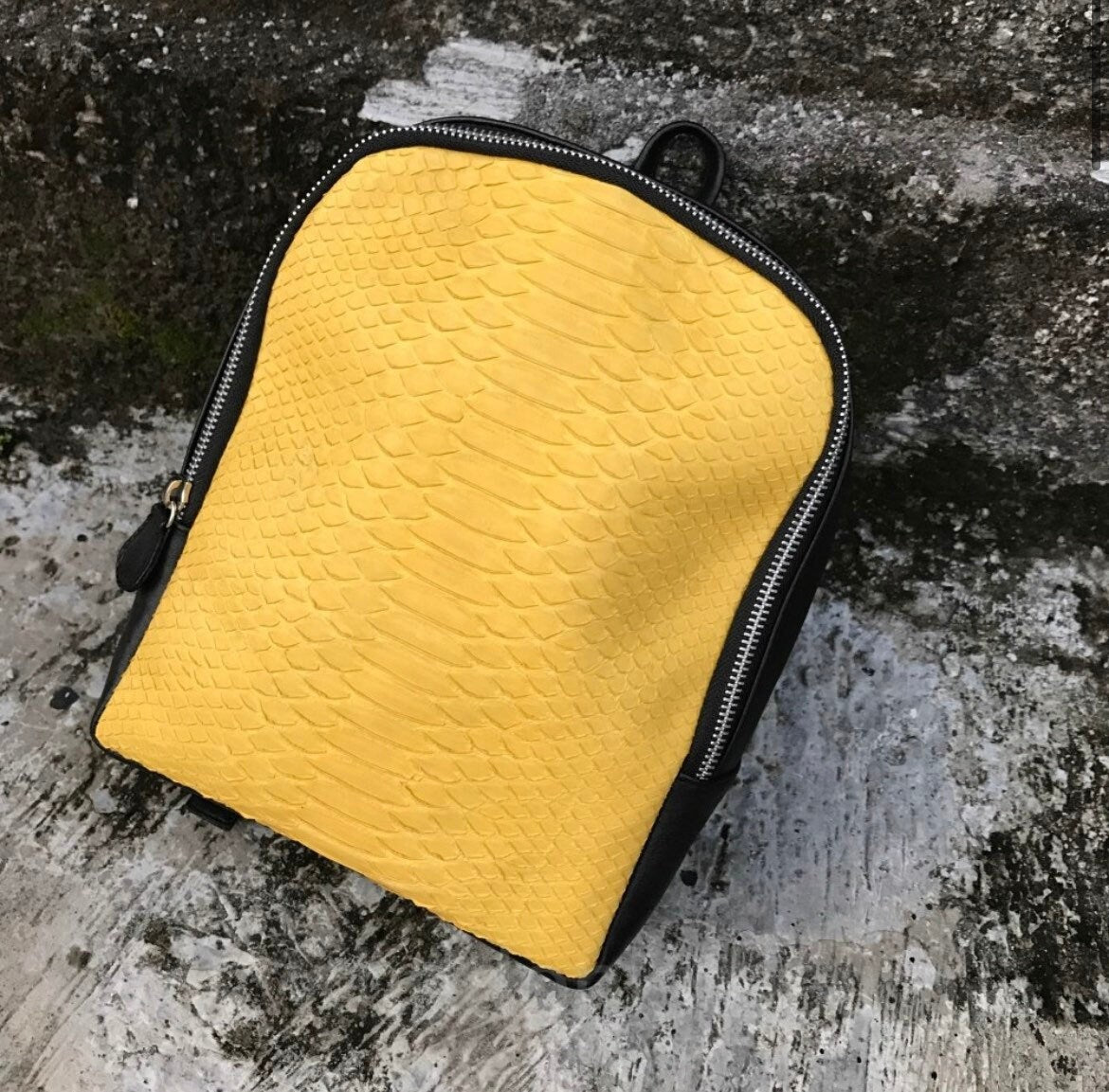 Genuine Python Skin Mini Backpack — Yellow