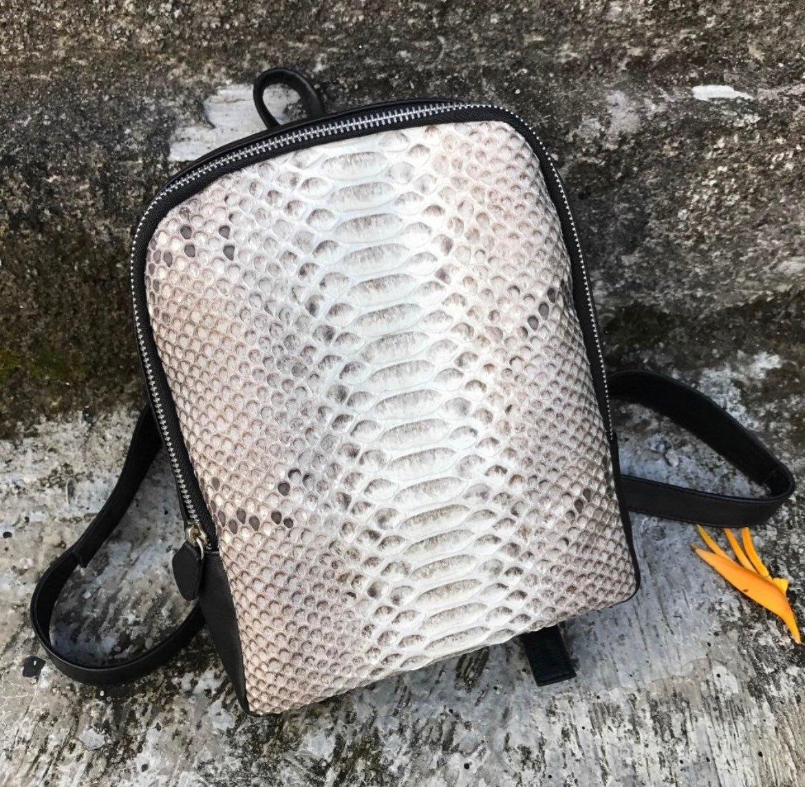 Genuine Python Skin Mini Backpack — Yellow