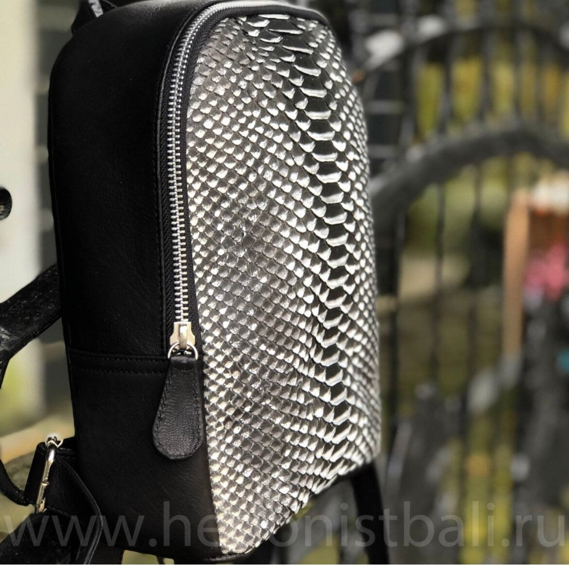 Genuine Python Skin Mini Backpack — Black & White