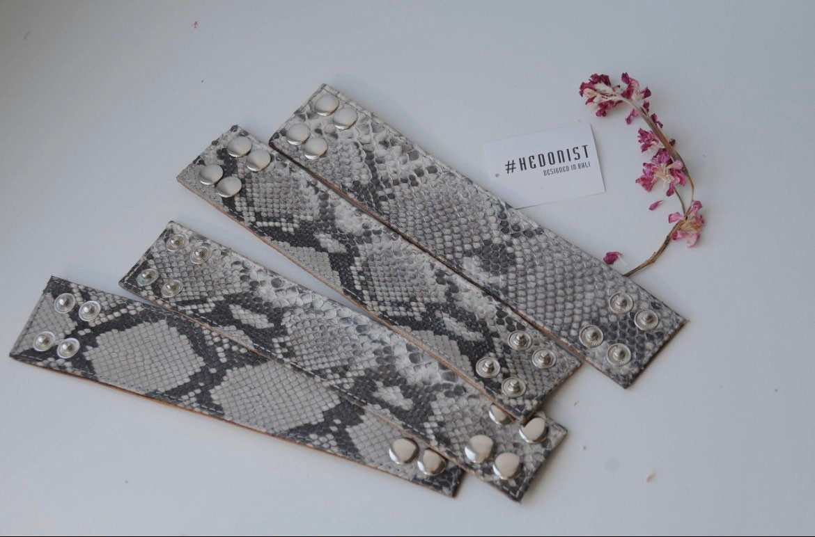 READY TO SHIP Genuine Python Skin Bracelet Snake Print Leather Bracelet