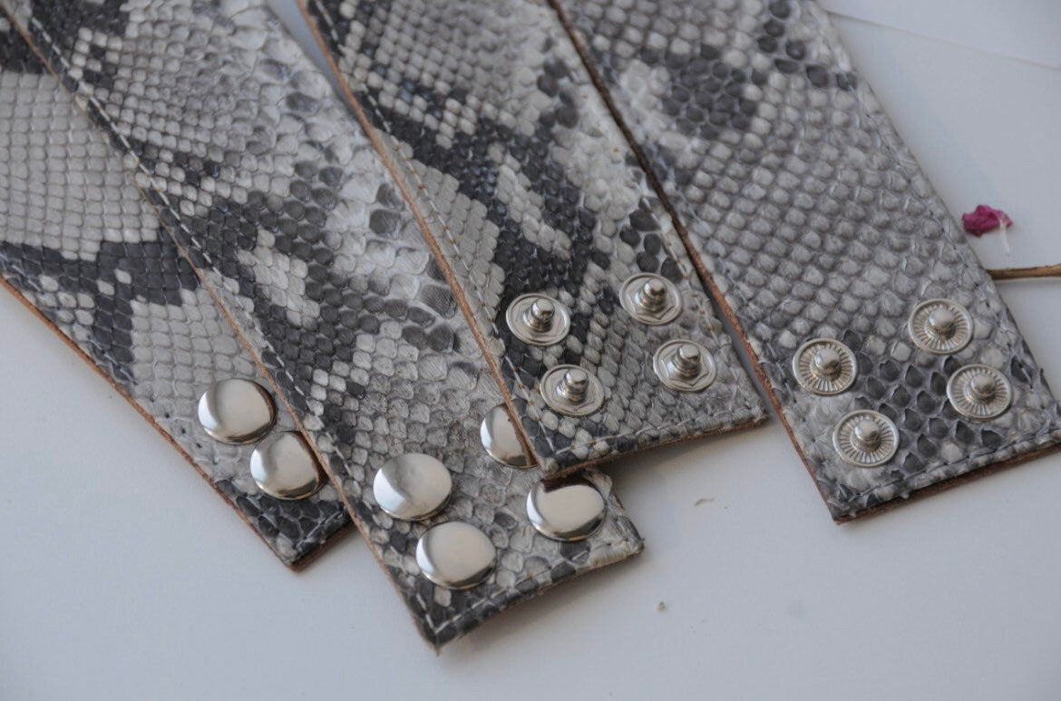 READY TO SHIP Genuine Python Skin Bracelet Snake Print Leather Bracelet | Handmade Leather Bracelet Flat | Bracelet Woman | Leather Bracelet