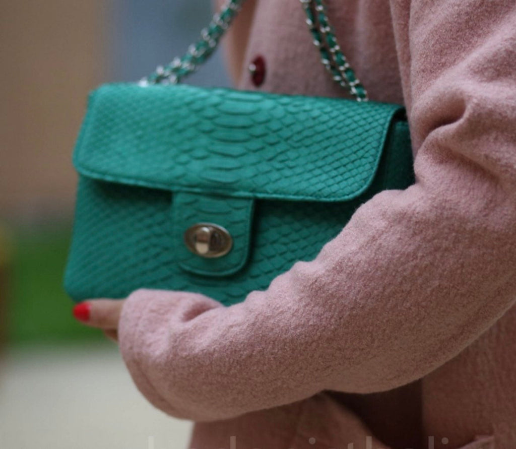 Genuine Python Skin Maxi Crossbody Bag — Turquoise