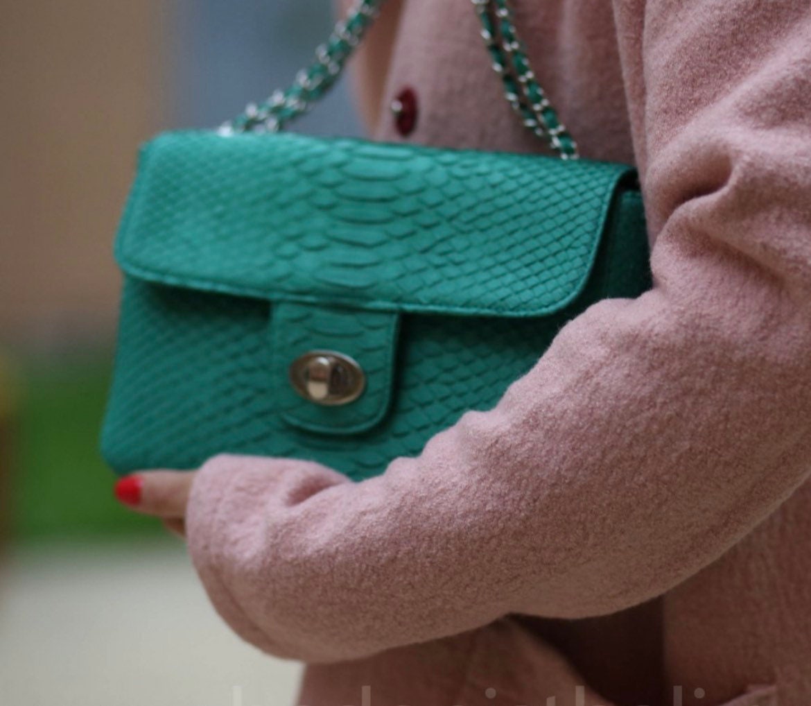 Genuine Python Skin Maxi Crossbody Bag — Turquoise