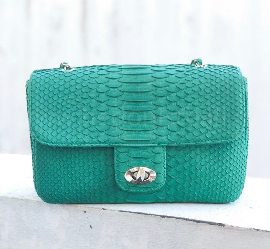 Genuine Python Skin Maxi Crossbody Bag — Turquoise