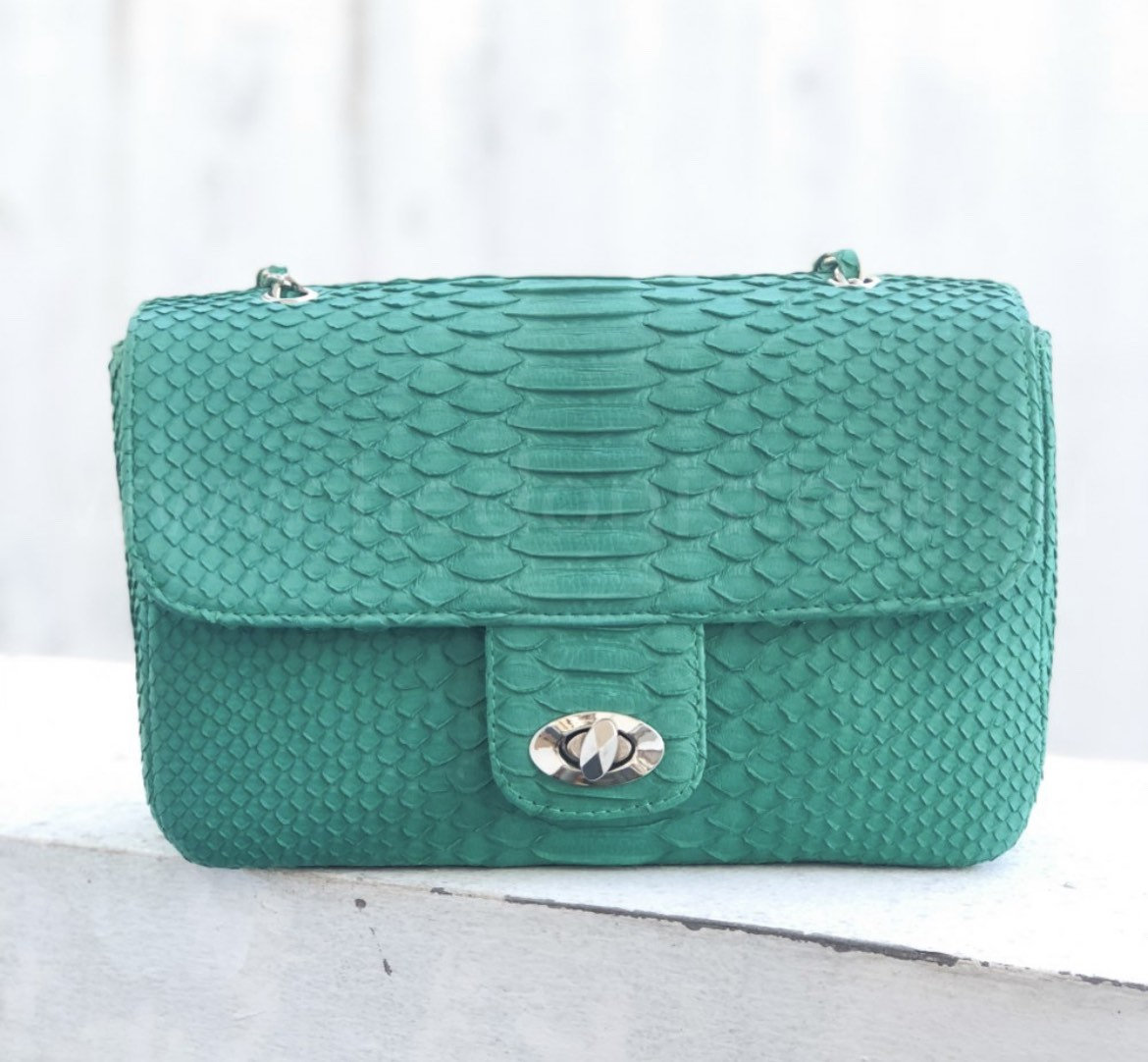 Genuine Python Skin Maxi Crossbody Bag — Turquoise
