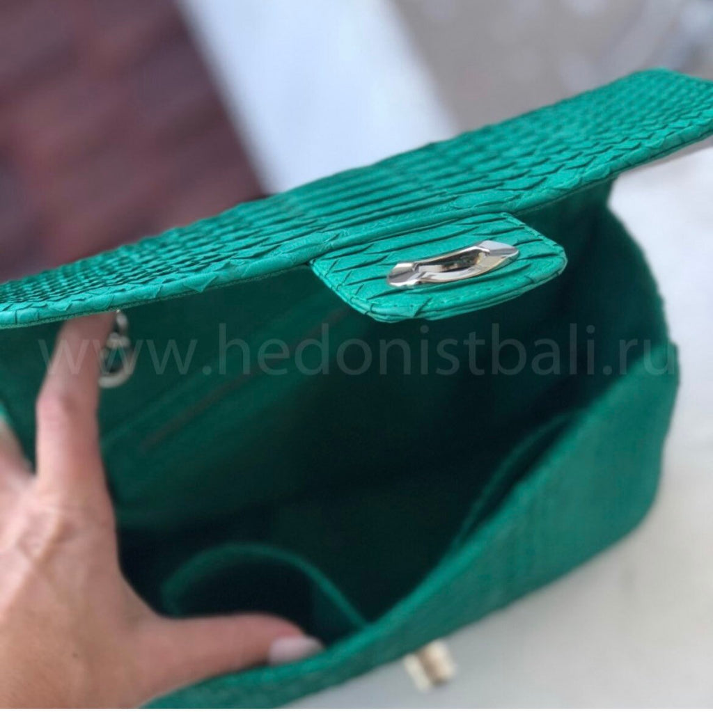 Genuine Python Skin Maxi Crossbody Bag — Turquoise