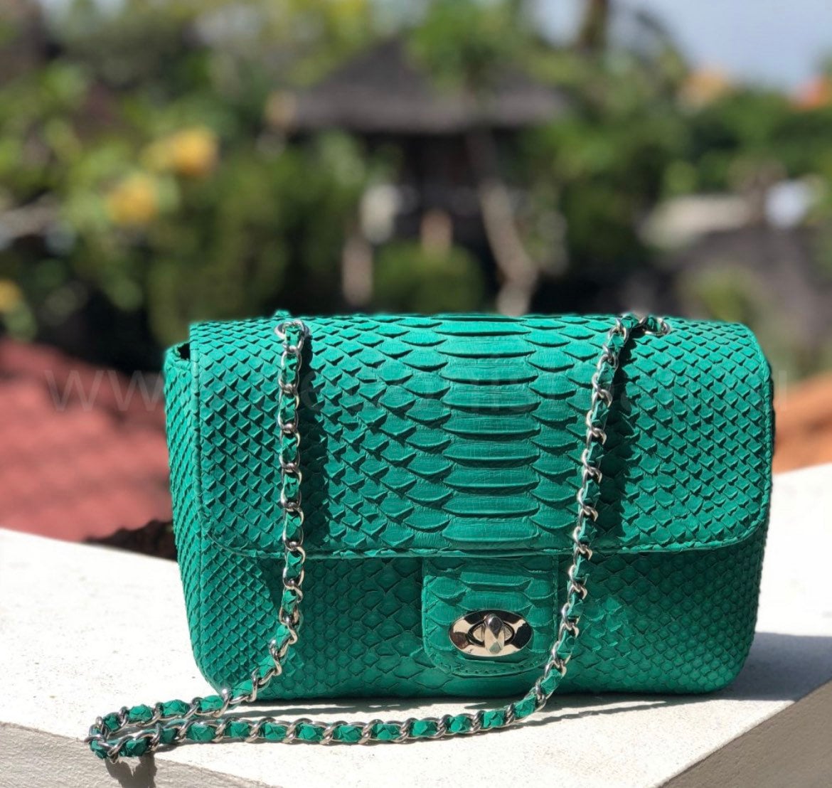 Genuine Python Skin Maxi Crossbody Bag — Turquoise