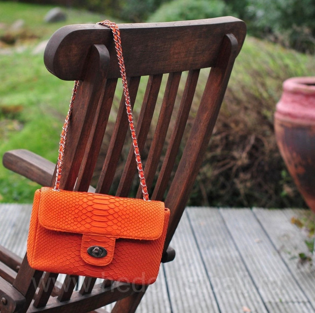 Genuine Python Skin Maxi Crossbody Bag — Orange