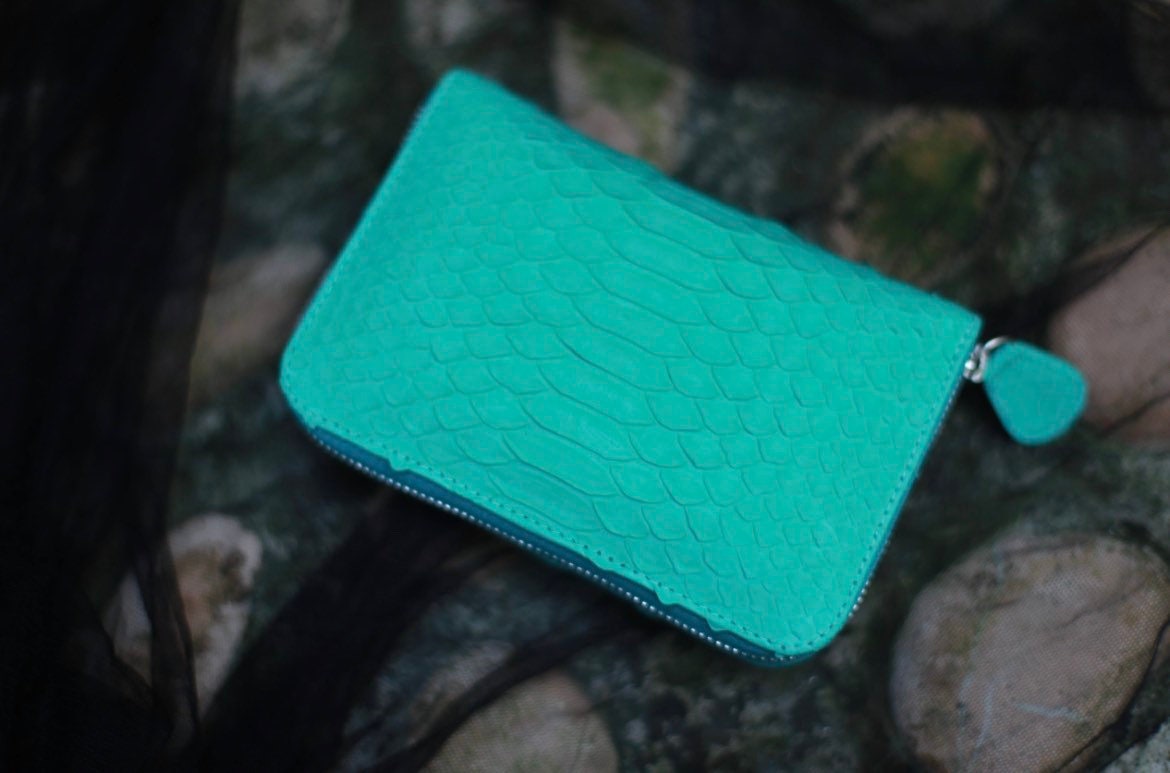 Genuine Python Skin Wallet — Turquoise