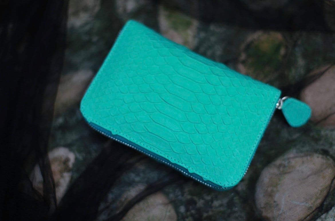 Genuine python skin turquise wallet — Red