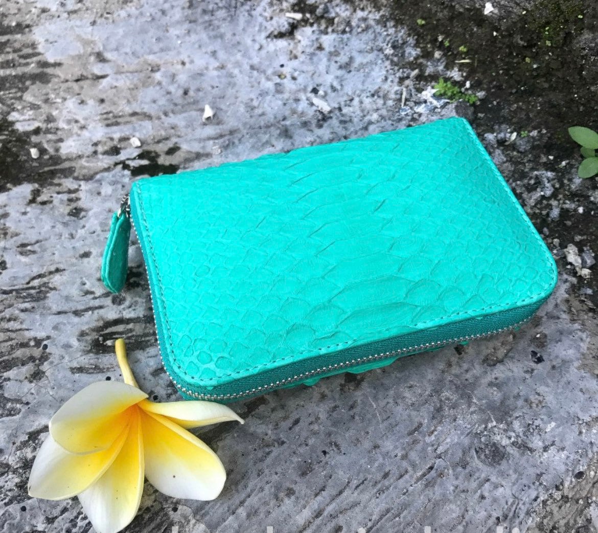 Genuine python skin turquise wallet — Red