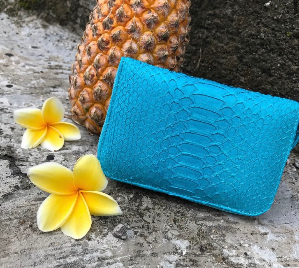 Genuine python skin turquise wallet — Red