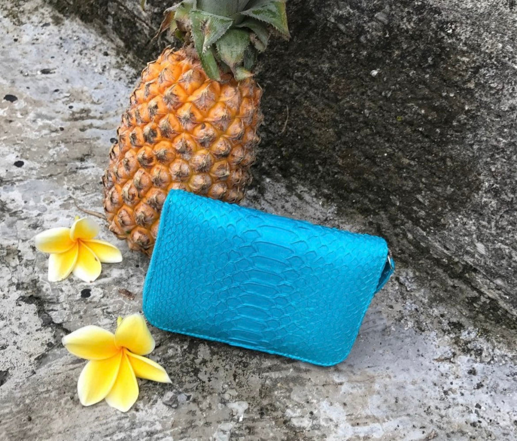 Genuine Python Skin Wallet — Turquoise