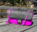 Genuine Python Skin Chain Crossbody Bag — Black & Fuchsia