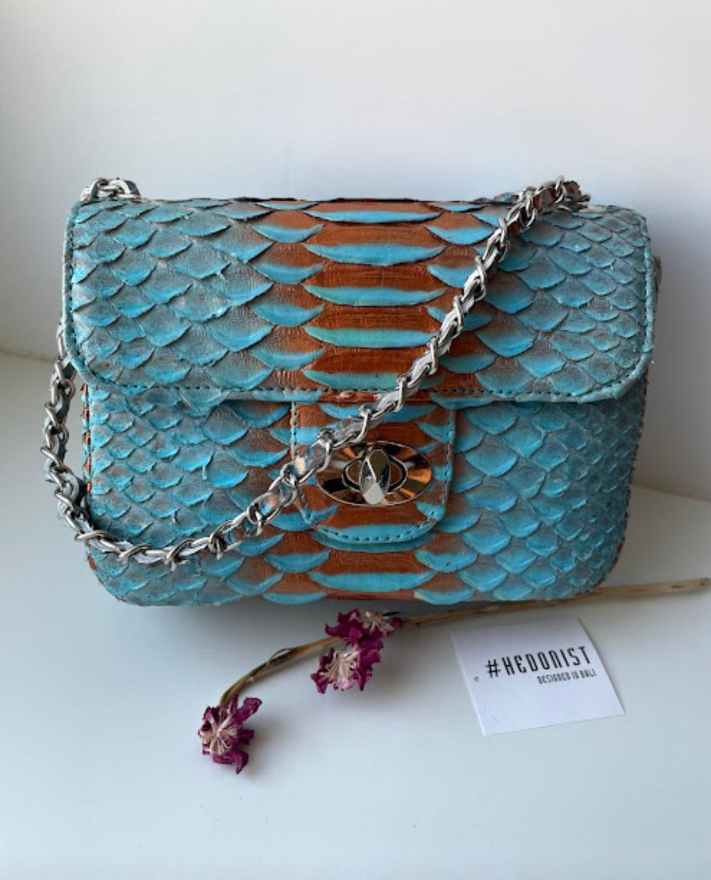 Light blue Crossbody Bag Genuine Python Skin